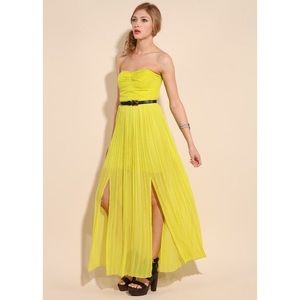Silence + Noise Neon Strapless Pleated Maxi Dress